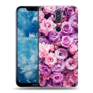 Пластиковый чехол на Nokia 8.1 с принтом лавандовые розы