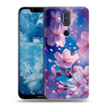 Пластиковый чехол на Nokia 8.1 с принтом цветы бабочки Пластиковый чехол на Nokia 8.1 с принтом цветы бабочки