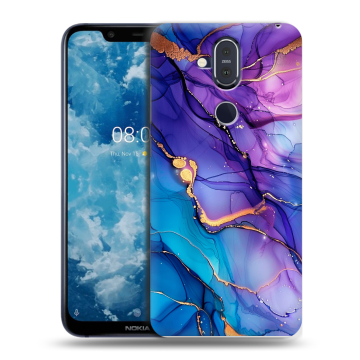 Пластиковый чехол на Nokia 8.1 с принтом синий мрамор Пластиковый чехол на Nokia 8.1 с принтом синий мрамор