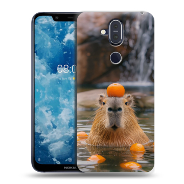 Пластиковый чехол на Nokia 8.1 с принтом Капибара с апельсином