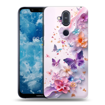 Пластиковый чехол на Nokia 8.1 с принтом цветы бабочки Пластиковый чехол на Nokia 8.1 с принтом цветы бабочки