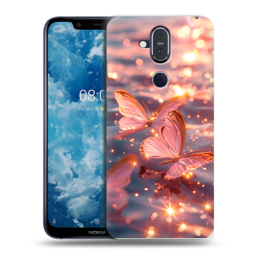 Пластиковый чехол на Nokia 8.1 с принтом бабочки розовые Пластиковый чехол на Nokia 8.1 с принтом бабочки розовые