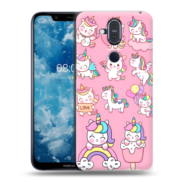 Пластиковый чехол на Nokia 8.1 с принтом Единороги и радуга