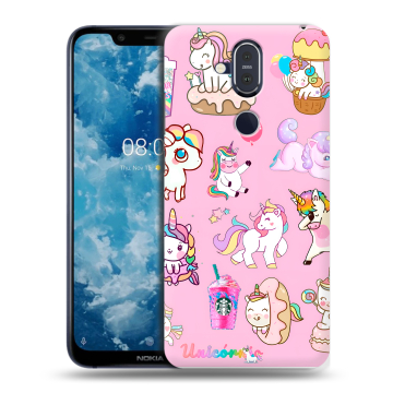 Пластиковый чехол на Nokia 8.1 с принтом розовые единороги Пластиковый чехол на Nokia 8.1 с принтом розовые единороги
