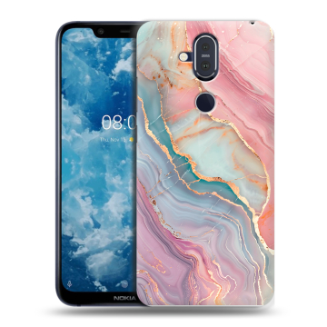 Пластиковый чехол на Nokia 8.1 с принтом розовый мрамор Пластиковый чехол на Nokia 8.1 с принтом розовый мрамор