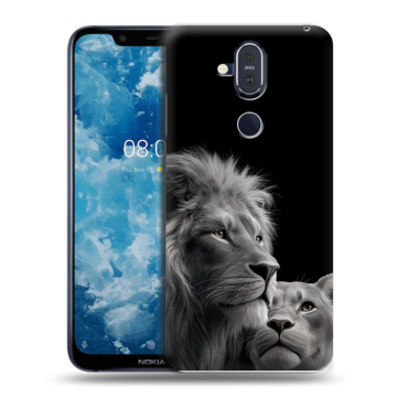 Пластиковый чехол на Nokia 8.1 с принтом Лев кошки
