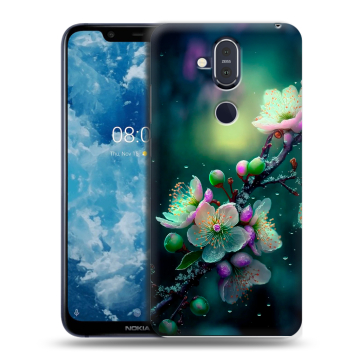 Пластиковый чехол на Nokia 8.1 с принтом Цветы и мрамор Пластиковый чехол на Nokia 8.1 с принтом Цветы и мрамор