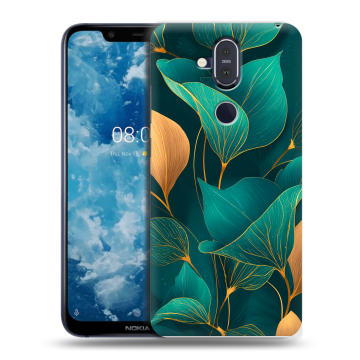 Пластиковый чехол на Nokia 8.1 с принтом Листья и золото