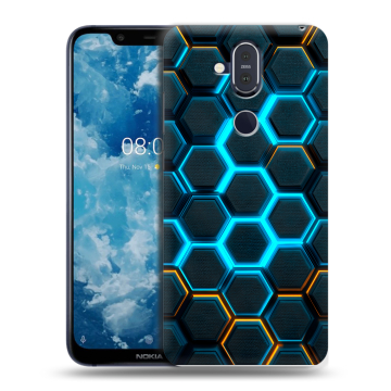 Пластиковый чехол на Nokia 8.1 с принтом Неоновые соты