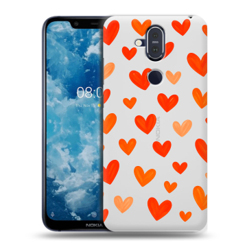 Пластиковый чехол на Nokia 8.1 с принтом Сердечки