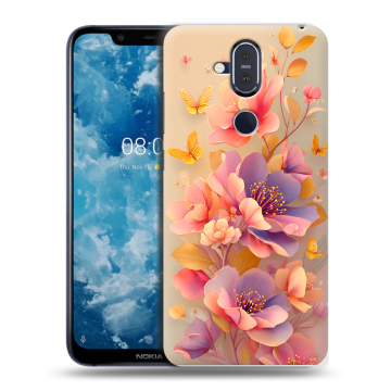 Пластиковый чехол на Nokia 8.1 с принтом Цветы и бабочки