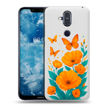 Пластиковый чехол на Nokia 8.1 с принтом цветы бабочки