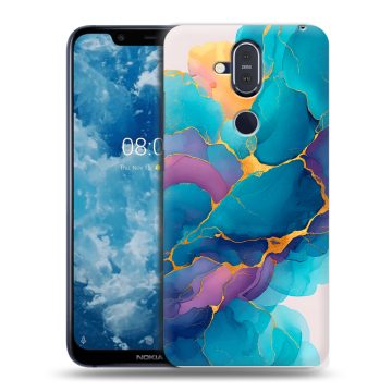 Пластиковый чехол на Nokia 8.1 с принтом Мрамор блестки