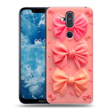 Пластиковый чехол на Nokia 8.1 с принтом Розовые бантики Пластиковый чехол на Nokia 8.1 с принтом Розовые бантики