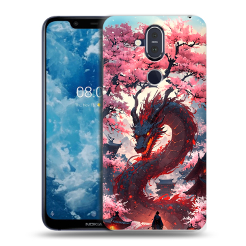 Пластиковый чехол на Nokia 8.1 с принтом Дракон Японский Пластиковый чехол на Nokia 8.1 с принтом Дракон Японский