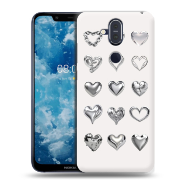 Пластиковый чехол на Nokia 8.1 с принтом Y2K сердечки Пластиковый чехол на Nokia 8.1 с принтом Y2K сердечки