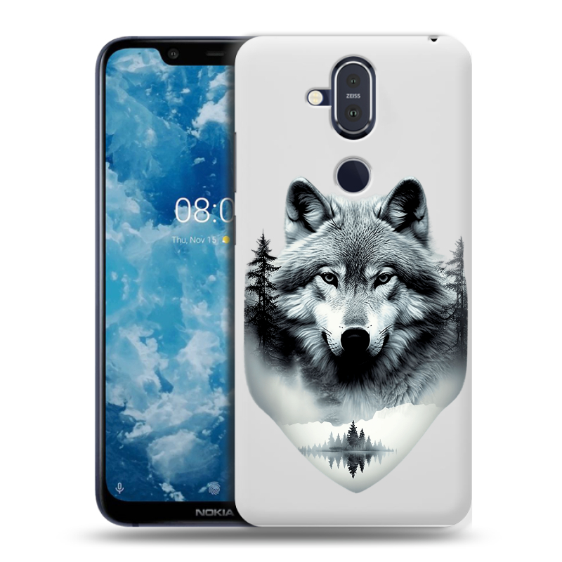 Пластиковый чехол на Nokia 8.1 с принтом Волк в лесу Пластиковый чехол на Nokia 8.1 с принтом Волк в лесу