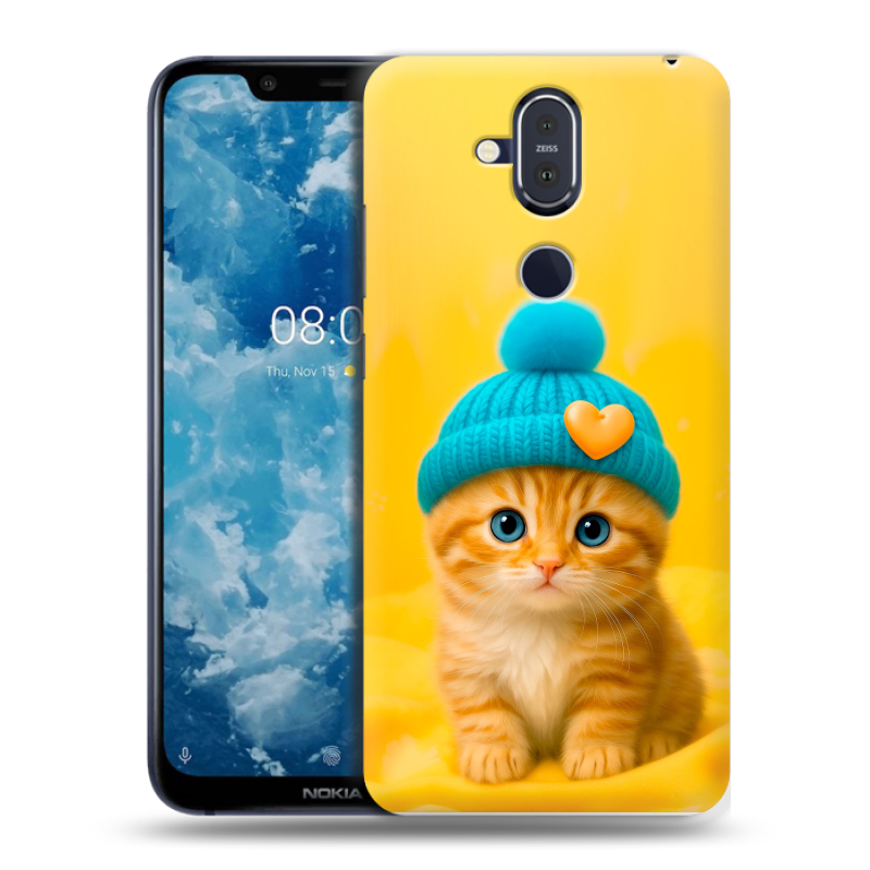 Пластиковый чехол на Nokia 8.1 с принтом Котенок в шапке Пластиковый чехол на Nokia 8.1 с принтом Котенок в шапке