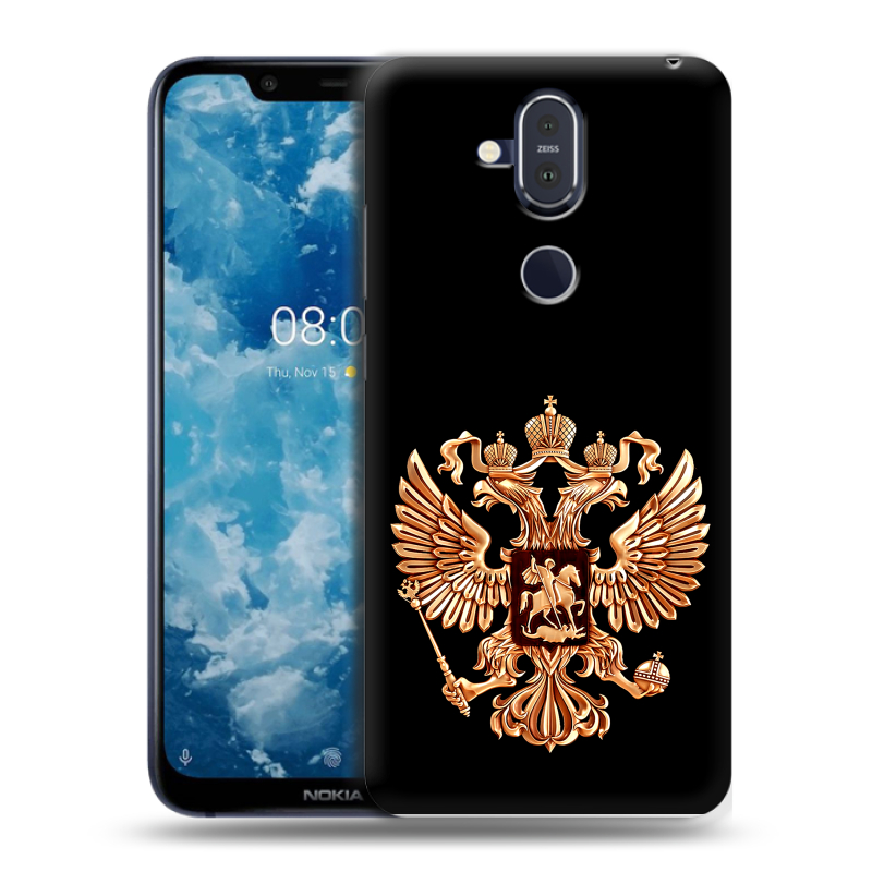 Пластиковый чехол на Nokia 8.1 с принтом Герб России золотой Пластиковый чехол на Nokia 8.1 с принтом Герб России золотой