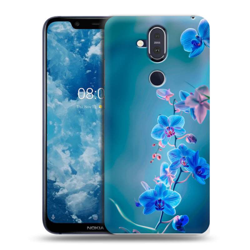 Пластиковый чехол на Nokia 8.1 с принтом Голубые цветы Пластиковый чехол на Nokia 8.1 с принтом Голубые цветы