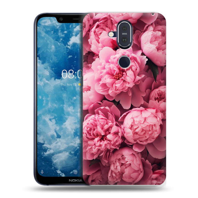 Пластиковый чехол на Nokia 8.1 с принтом цветы пионы Пластиковый чехол на Nokia 8.1 с принтом цветы пионы