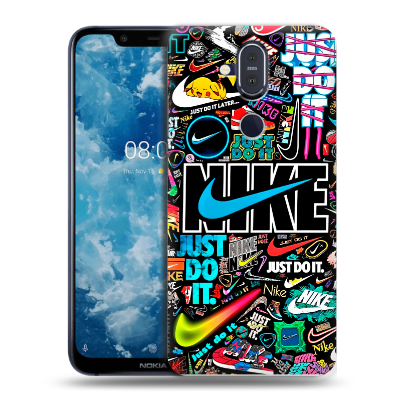 Пластиковый чехол на Nokia 8.1 с принтом найк nike черный Пластиковый чехол на Nokia 8.1 с принтом найк nike черный