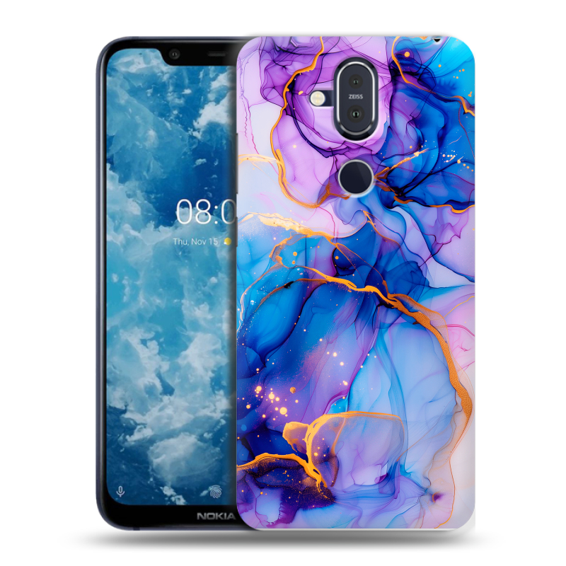 Пластиковый чехол на Nokia 8.1 с принтом синий мрамор Пластиковый чехол на Nokia 8.1 с принтом синий мрамор