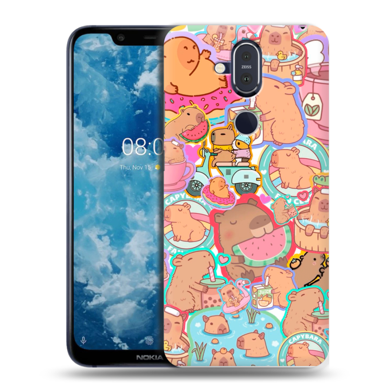 Пластиковый чехол на Nokia 8.1 с принтом капибары Пластиковый чехол на Nokia 8.1 с принтом капибары