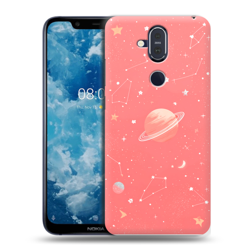 Пластиковый чехол на Nokia 8.1 с принтом Розовый космос Пластиковый чехол на Nokia 8.1 с принтом Розовый космос