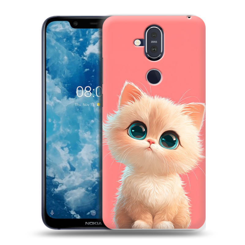 Пластиковый чехол на Nokia 8.1 с принтом Розовый котенок Пластиковый чехол на Nokia 8.1 с принтом Розовый котенок