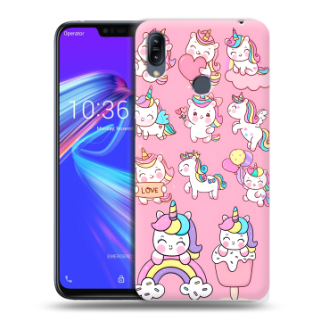 Силиконовый противоударный чехол на ASUS ZenFone Max M2 с принтом Единороги и радуга
