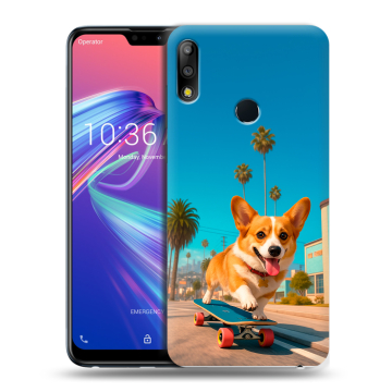 Силиконовый чехол на ASUS ZenFone Max Pro M2 с принтом Корги на скейте