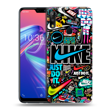 Силиконовый чехол на ASUS ZenFone Max Pro M2 с принтом найк nike черный Силиконовый чехол на ASUS ZenFone Max Pro M2 с принтом найк nike черный