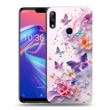 Силиконовый чехол на ASUS ZenFone Max Pro M2 с принтом цветы бабочки