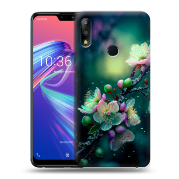 Силиконовый чехол на ASUS ZenFone Max Pro M2 с принтом Цветы и мрамор