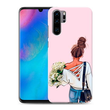 Силиконовый чехол на Huawei P30 Pro с принтом Девушка и букет Силиконовый чехол на Huawei P30 Pro с принтом Девушка и букет