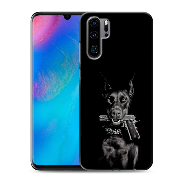 Силиконовый чехол на Huawei P30 Pro с принтом Доберман и пистолет Силиконовый чехол на Huawei P30 Pro с принтом Доберман и пистолет