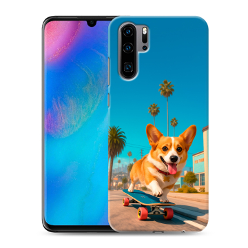 Силиконовый чехол на Huawei P30 Pro с принтом Корги на скейте