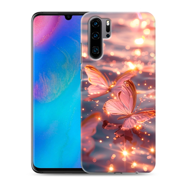 Силиконовый чехол на Huawei P30 Pro с принтом бабочки розовые