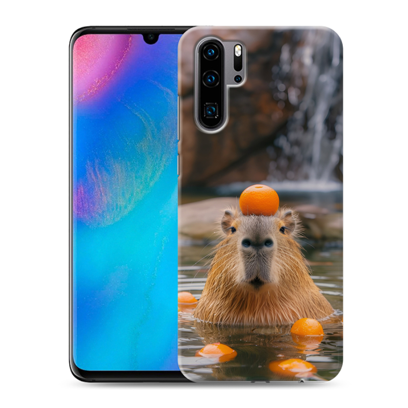 Силиконовый чехол на Huawei P30 Pro с принтом Капибара с апельсином Силиконовый чехол на Huawei P30 Pro с принтом Капибара с апельсином