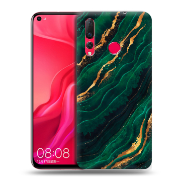 Силиконовый чехол на Huawei Nova 4 с принтом Мрамор зеленое золото