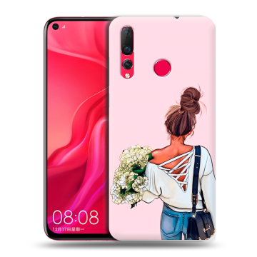 Силиконовый чехол на Huawei Nova 4 с принтом Девушка и букет