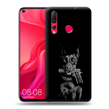Силиконовый чехол на Huawei Nova 4 с принтом Доберман и пистолет