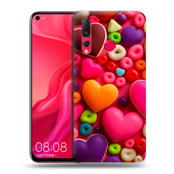 Силиконовый чехол на Huawei Nova 4 с принтом Сердечки