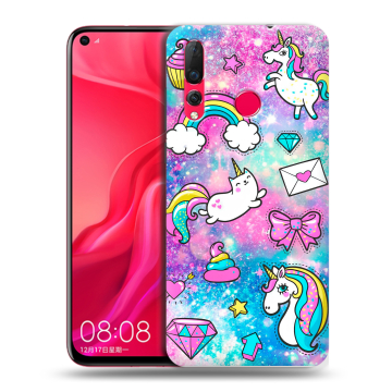 Силиконовый чехол на Huawei Nova 4 с принтом Единороги