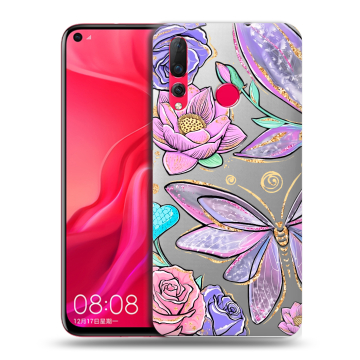 Силиконовый чехол на Huawei Nova 4 с принтом Бабочки и цветы Силиконовый чехол на Huawei Nova 4 с принтом Бабочки и цветы