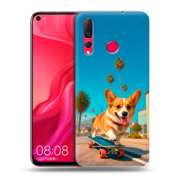 Силиконовый чехол на Huawei Nova 4 с принтом Корги на скейте