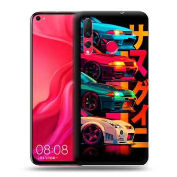 Силиконовый чехол на Huawei Nova 4 с принтом Гоночные машины