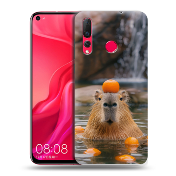 Силиконовый чехол на Huawei Nova 4 с принтом Капибара с апельсином