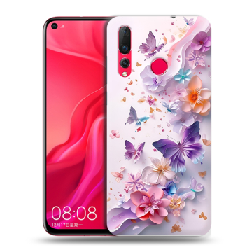 Силиконовый чехол на Huawei Nova 4 с принтом цветы бабочки
